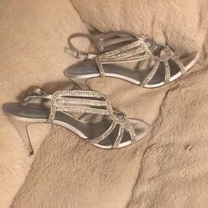 Maripe silver rhinestone high heel dress shoes
